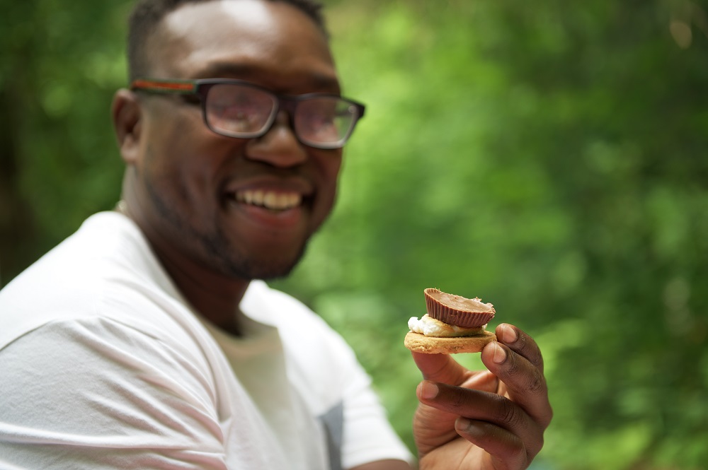 person holding smore