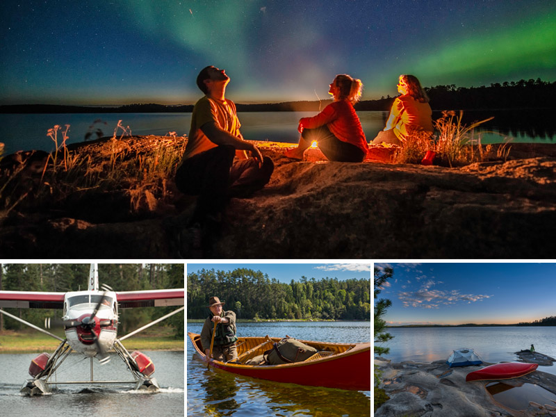 Collection of image: couple viewing starts, floatplane, canoeing