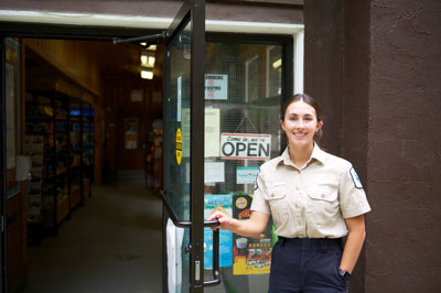 Staff opening door