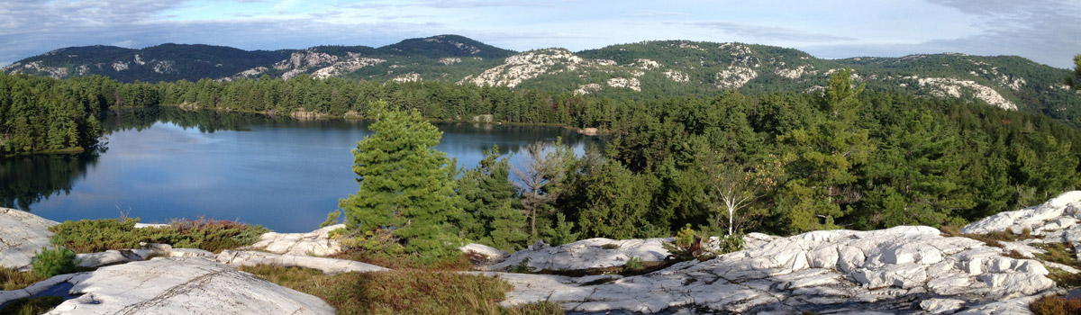 Rocky scene overlooking lake