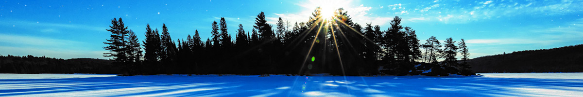 Winter scene of island on a lake