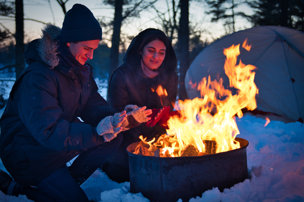 enjoying a fire at Frontenac Provincial Park