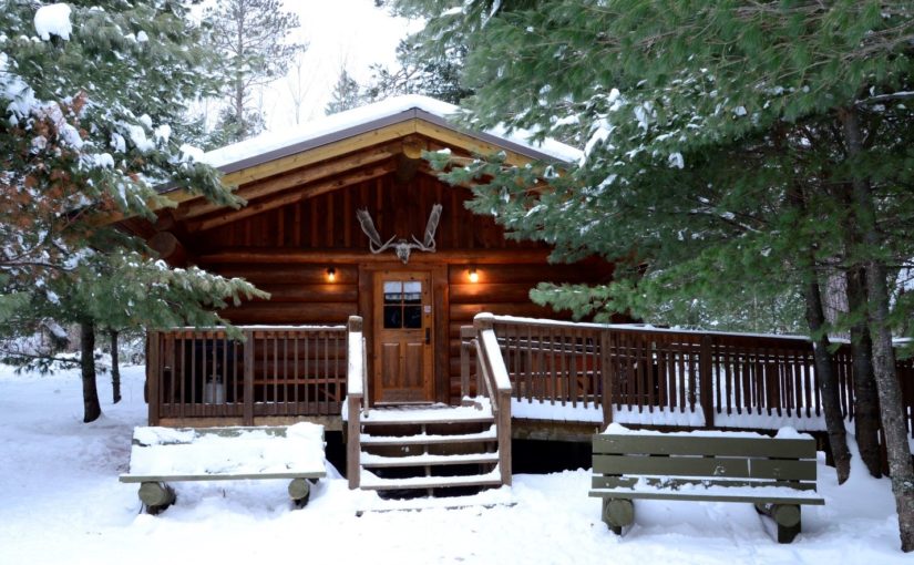 Quetico log cabin in winter