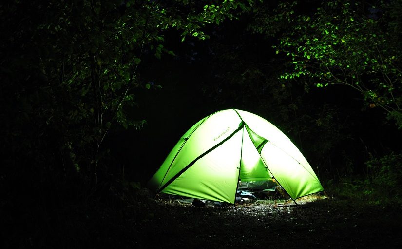 Tent glowing at night